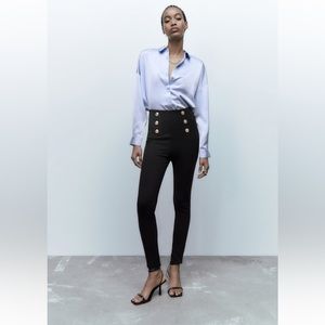 Zara high waisted leggings with gold buttons double breasted new with tags small